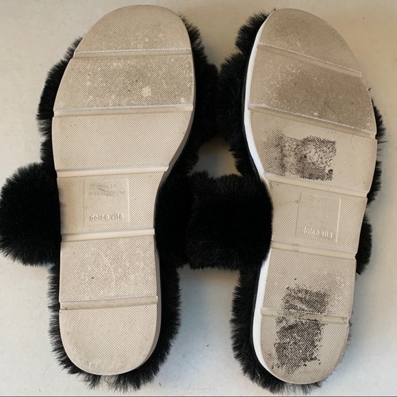 dolce Vita Soft Fuzzy Black Two Strap Slippers Size 10 - Picture 4 of 6